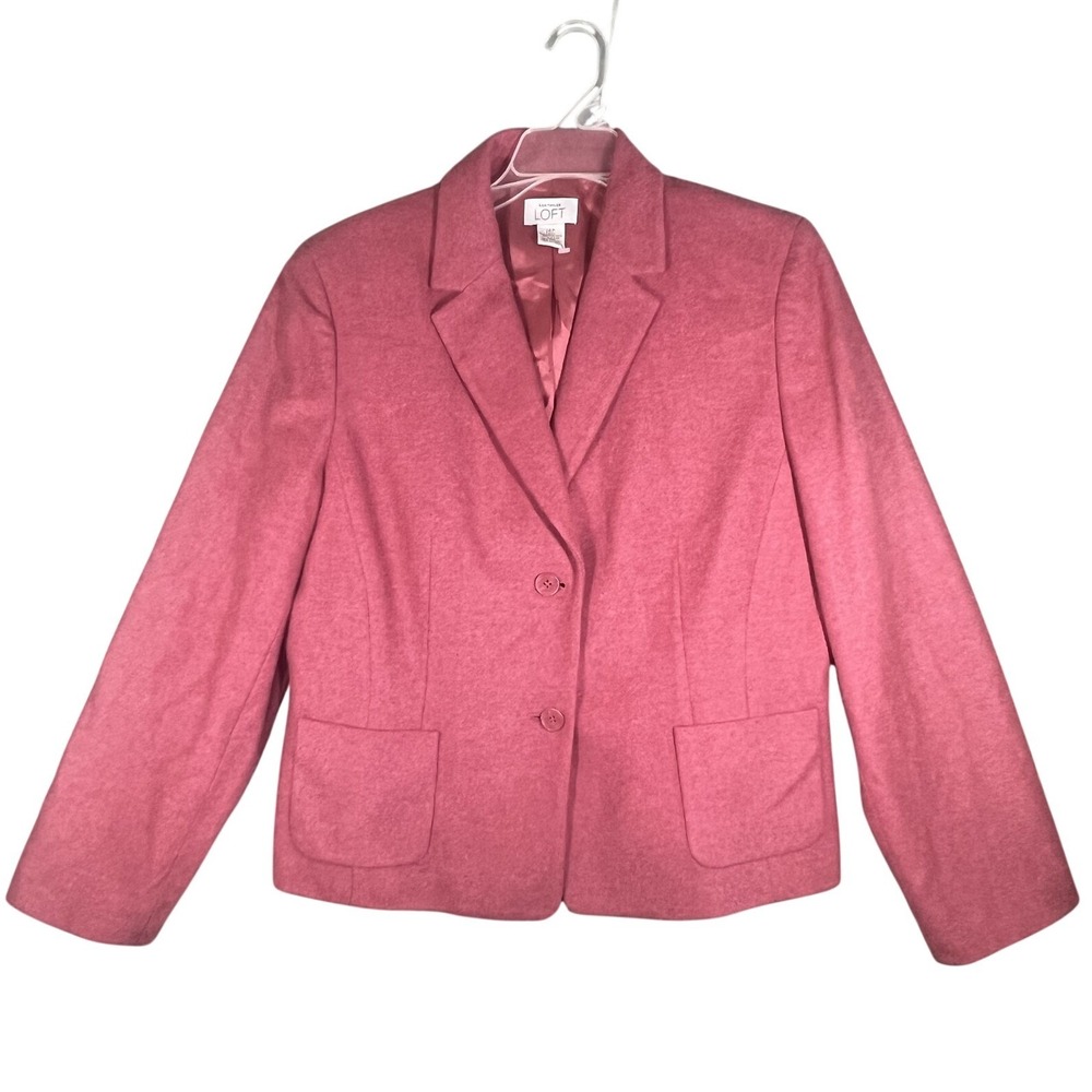 Ann Taylor LOFT Women's‎ Pink Virgin Wool Blend Blazer Jacket 14P Petite Career